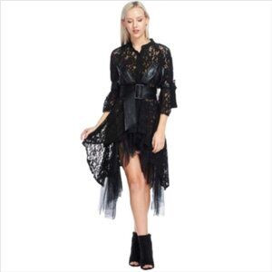 TOV Holy Cascading Lace Shirt Dress